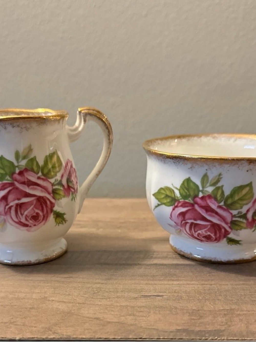Vintage Floral Porcelain Sugar and Creamer Set - Pink Rose
